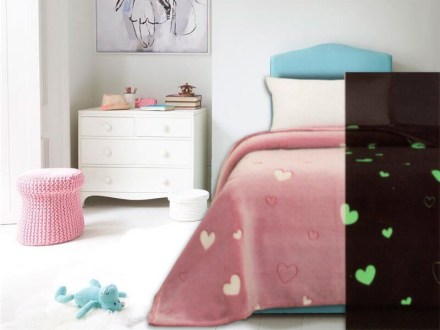 Παιδική Κουβέρτα Μονή Ροζ Κοράλ Φωσφοριζέ Καρδιές Γαρύφαλλο 160x220 | Γαρύφαλλο - Λευκά Είδη